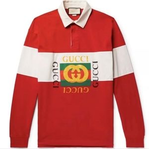 Pre-loved, noticeibly worn Gucci Red Vintage Style Rugby Polo